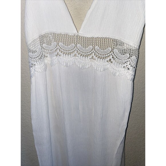 Justify White long maxi dress Crochet Lace Boho sexy Open Knit fairy whimsical L - Picture 3 of 9